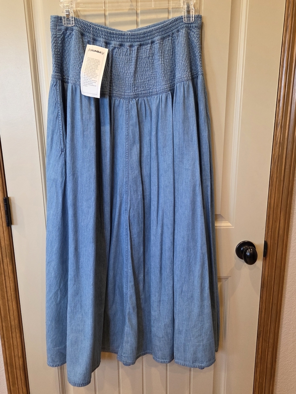 VTG Rumba by Anai Denim Maxi Skirt Smocked High Waist Button Front Blue L Boho - Picture 4 of 14